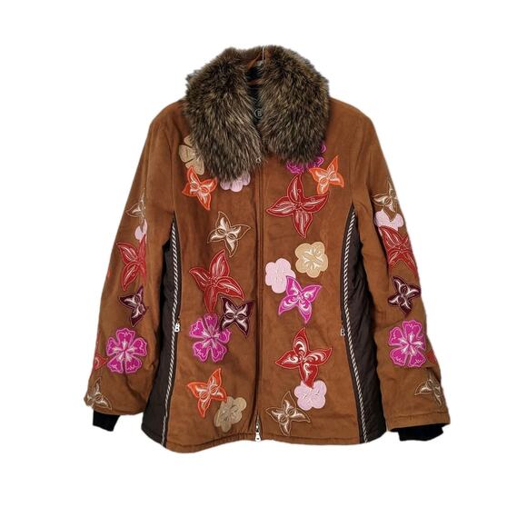 $2500 Bogner VTG Leather Down Handmade Embroider Ski Jacket Coat Brown Sz 10 - Picture 1 of 13